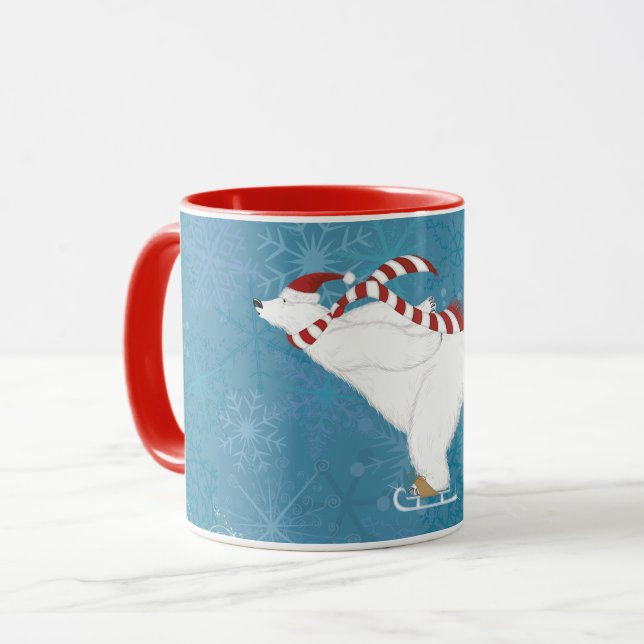 Caneca de Urso Polar Patinando no Gelo no Inverno (Frente Esquerda)