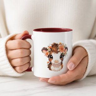 Caneca de Vaca Bebê Highland Floral Fofa Café da
