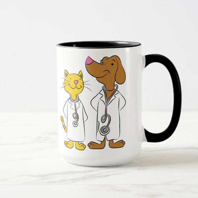Caneca de veterinários de gatos e cães ilustrados (Direita)