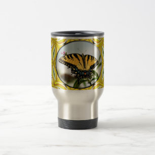 Caneca de viagem amarela Groovy da borboleta