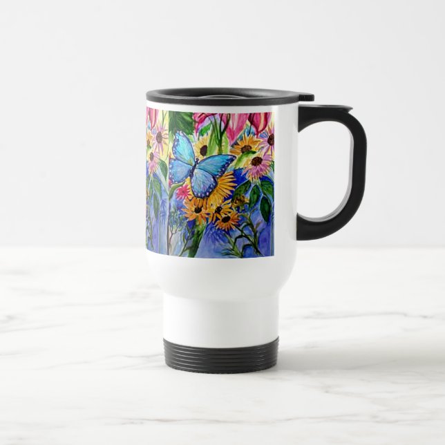 Caneca de viagem azul da borboleta (Direita)