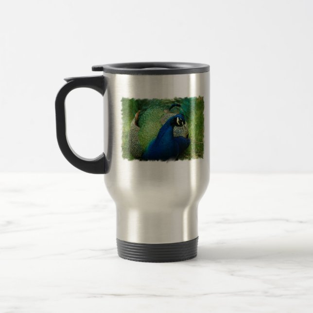 Caneca de viagem azul do pavão (Esquerda)