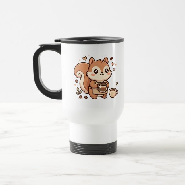 Caneca de Viagem Barista Esquilo Fofa (Esquerda)