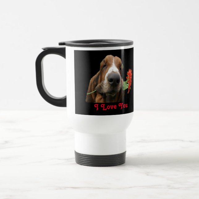 Caneca de viagem Basset Hounds Com Flores (Esquerda)