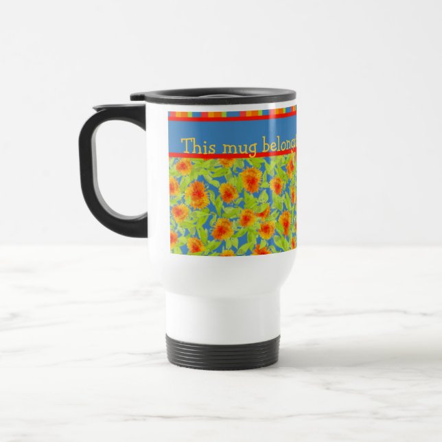 Caneca de viagem bonito Laranja Marigolds e Stripe (Esquerda)
