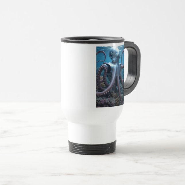 Caneca de viagem branca de polvo cibernético de do (Frente Esquerda)