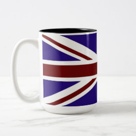 Caneca de viagem branca e azul vermelha da