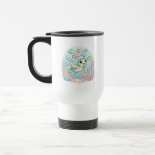 Caneca de Viagem Branca Vida Marinha Tartaruga Mar