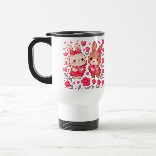 Caneca de Viagem Casal de Coelhos Românticos (Esquerda)