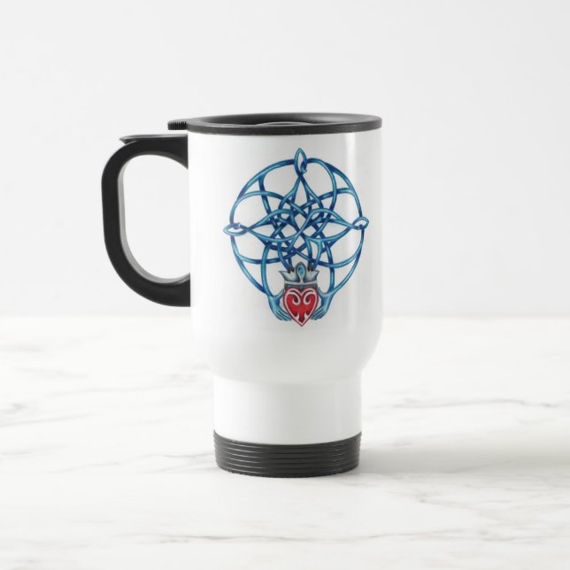 Caneca de viagem celta do nó de Claddagh (Esquerda)