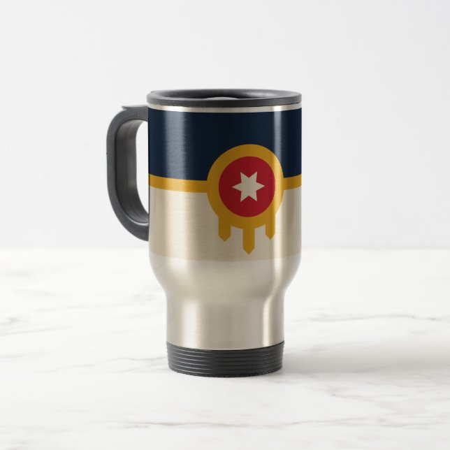 Caneca de viagem com Bandeira de Tulsa, Oklahoma (Frente Esquerda)
