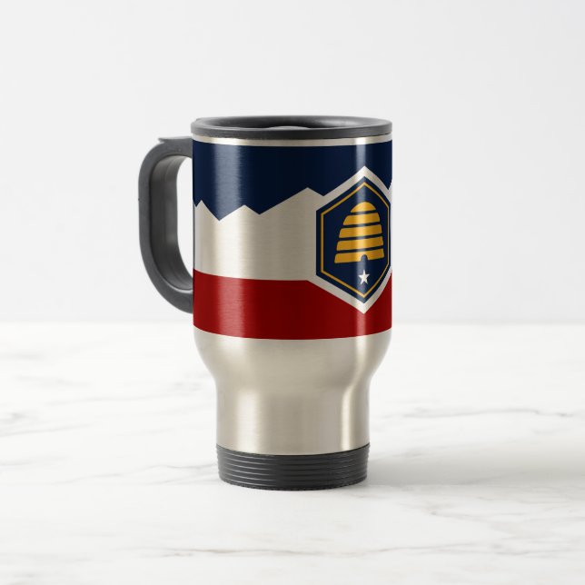 Caneca de Viagem com Bandeira de Utah, EUA (Frente Esquerda)