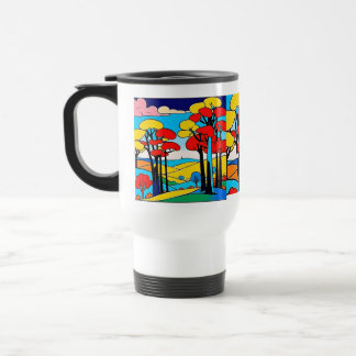 Caneca de viagem com belas paisagens coloridas