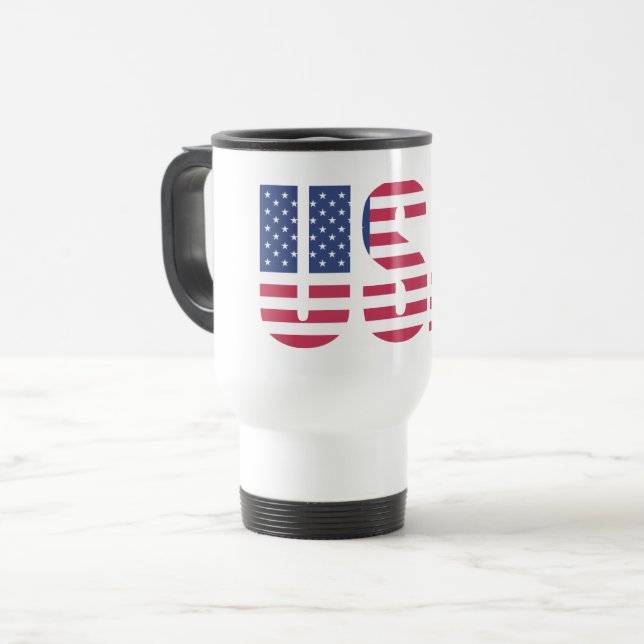 Caneca de Viagem com Coração da Bandeira dos EUA - (Frente Esquerda)