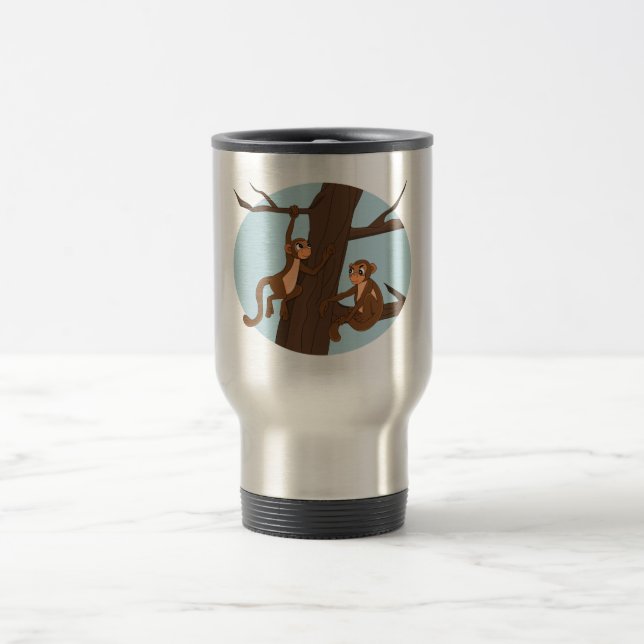 Caneca de viagem com desenho de macacos subindo na (Centro)