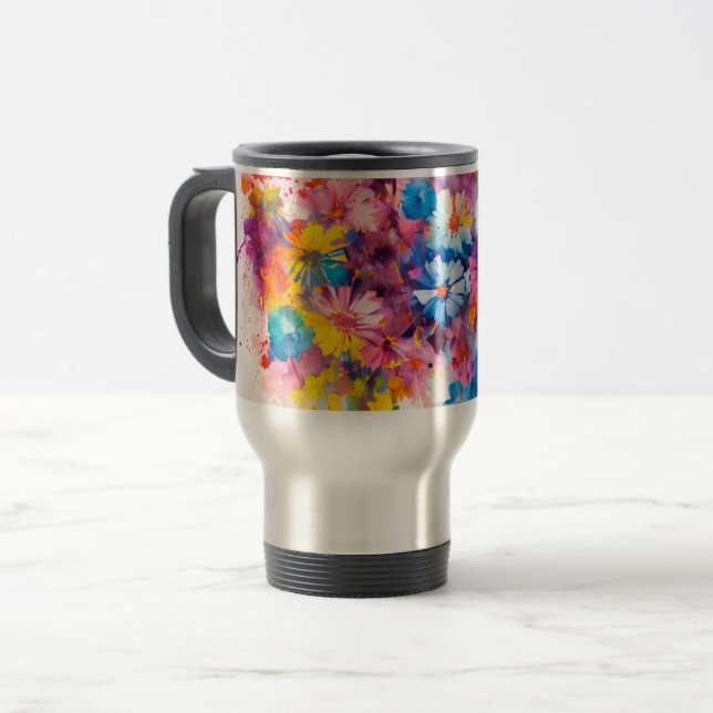 Caneca de viagem com Padrão de Flores (Frente Esquerda)
