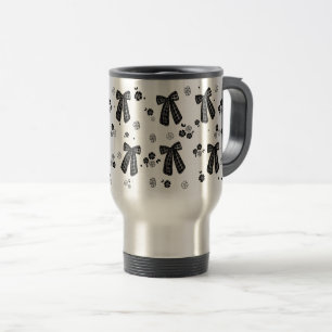 Caneca de Viagem com Padrão de Laço Preto Coquette
