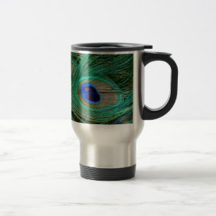 Caneca de viagem com pena de pavão azul indiano