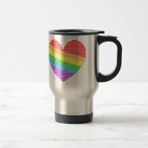 Caneca de Viagem Coração com Listras Arco-Íris Cor