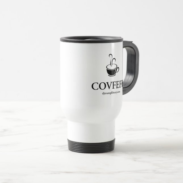 Caneca de viagem "Covfefe" (Branco) (Frente Esquerda)
