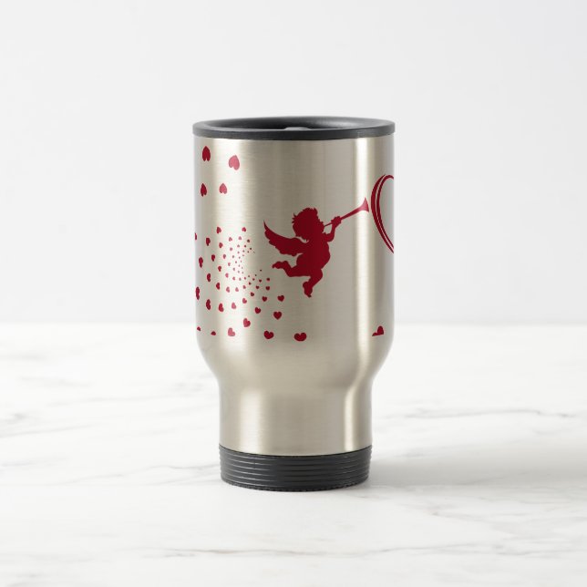 Caneca de viagem Cupido e Corações Bonitos (Centro)