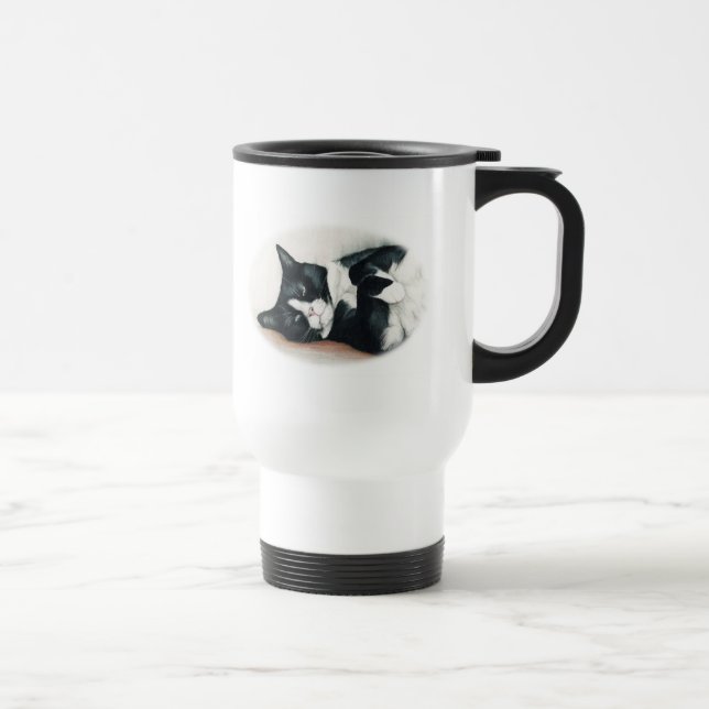 Caneca de viagem da arte do gato do smoking (Direita)