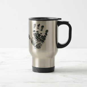Caneca de viagem da impressão da mão do bebê