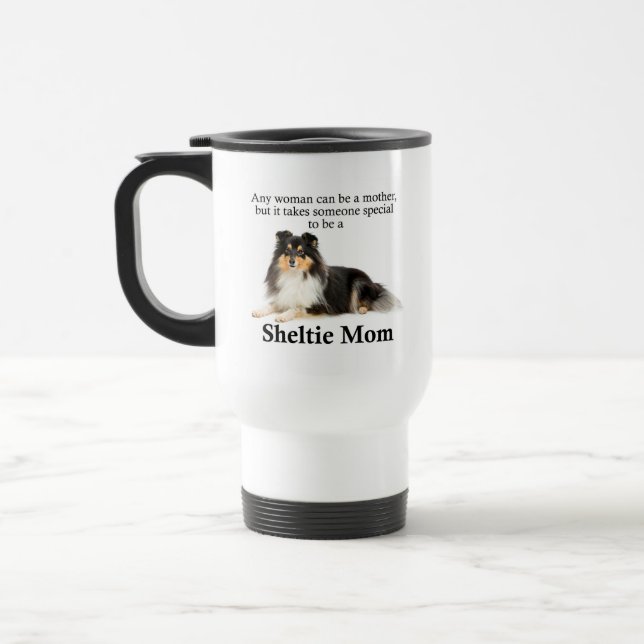 Caneca de viagem da Sheltie Mãe Tricolorido (Esquerda)
