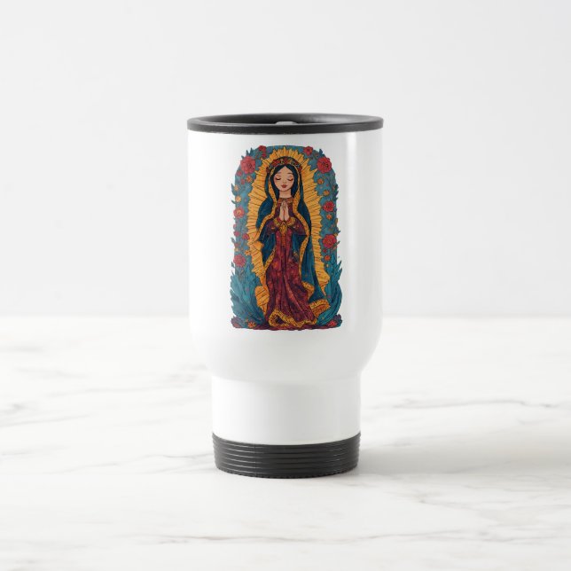 Caneca de Viagem da Virgem de Guadalupe Fofa (Centro)