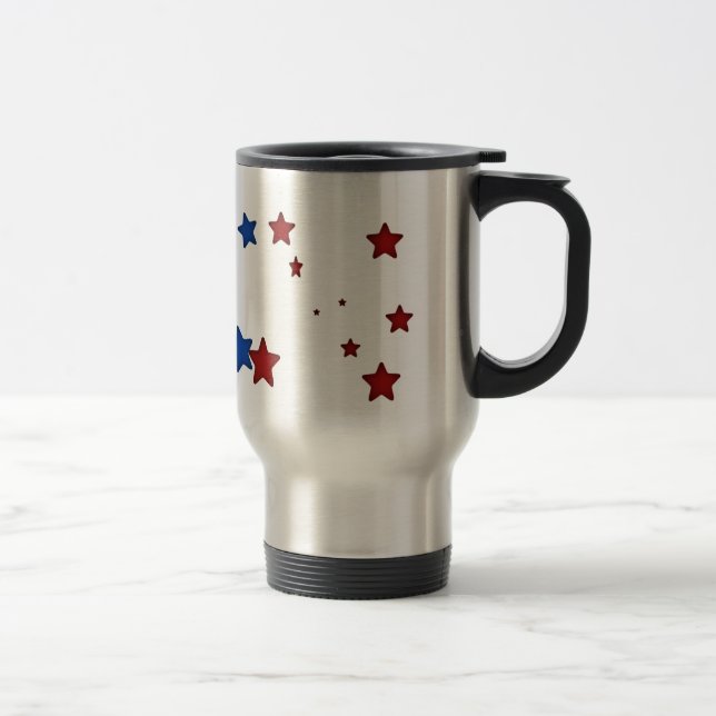 Caneca de viagem das estrelas vermelhas, azuis (Direita)