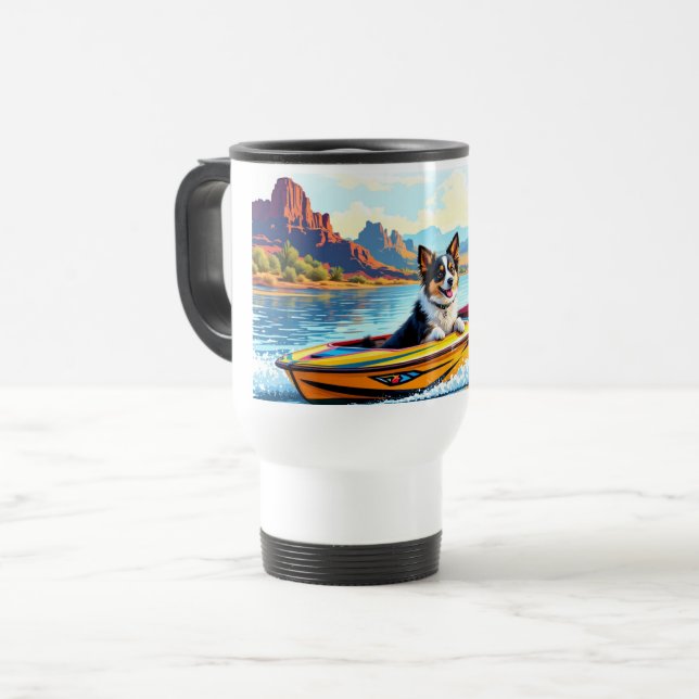 Caneca de Viagem de Aço Inox com Imagem de Cão de  (Frente Esquerda)