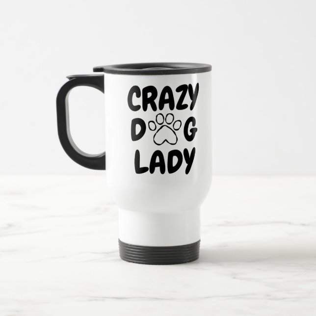 Caneca de Viagem de Aço Inox 'Crazy Dog Lady' (Esquerda)