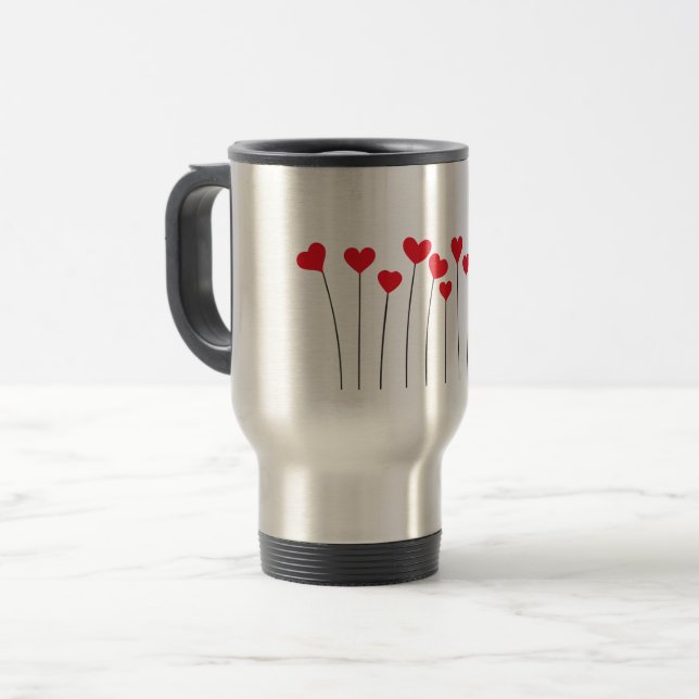 Caneca de viagem de aço inoxidável com corações ve (Frente Esquerda)