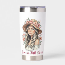 Caneca de Viagem de Aquarela Floral Amor em Foco T