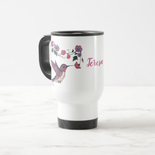 Caneca de viagem de beija-flor e flores