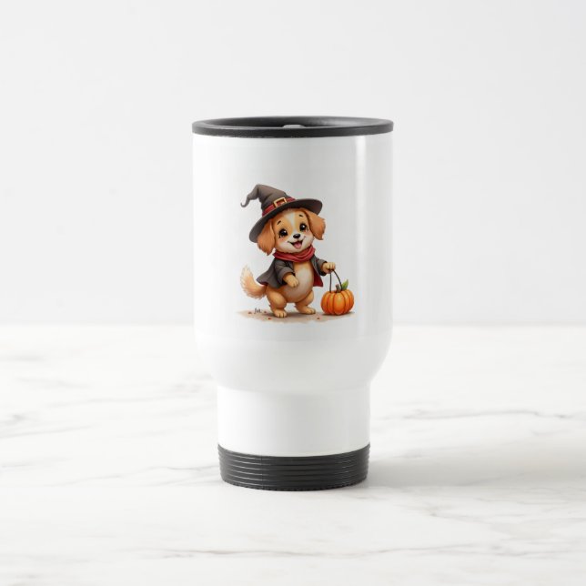 Caneca de Viagem de Cachorro de Doce ou Travessura (Centro)