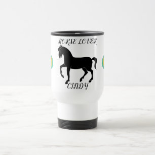 caneca de viagem de Cavalo com nome personalizado.