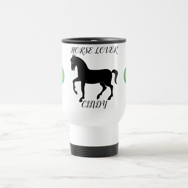caneca de viagem de Cavalo com nome personalizado. (Centro)