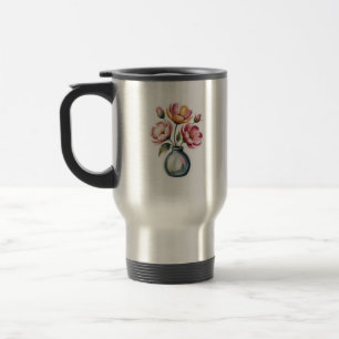 Caneca de viagem de flores pintadas