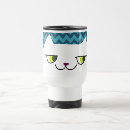 Caneca de Viagem de Gato Azul Chevron Gatinho Bran