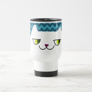 Caneca de Viagem de Gato Azul Chevron Gatinho Bran