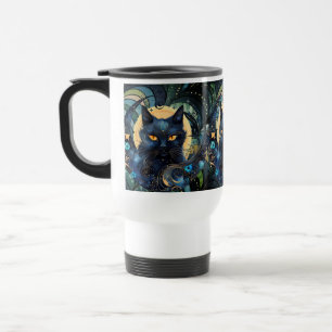 Caneca de viagem de Gato Negro e Lua Celestial
