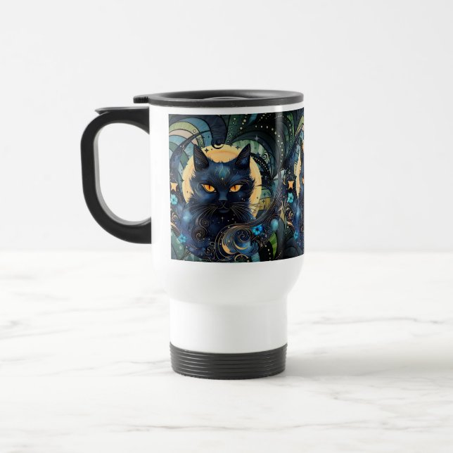 Caneca de viagem de Gato Negro e Lua Celestial (Esquerda)