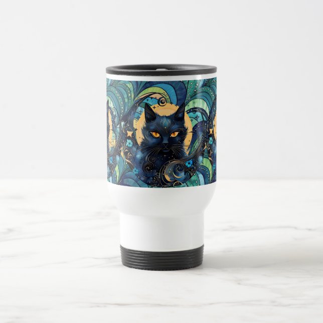 Caneca de viagem de Gato Negro e Lua Celestial (Centro)