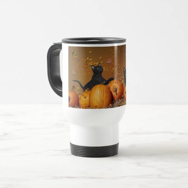 Caneca de viagem de Halloween com Gatos Pretos (Frente Esquerda)