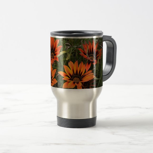 Caneca de viagem de Laranja e Gazanias Negra (Frente Esquerda)
