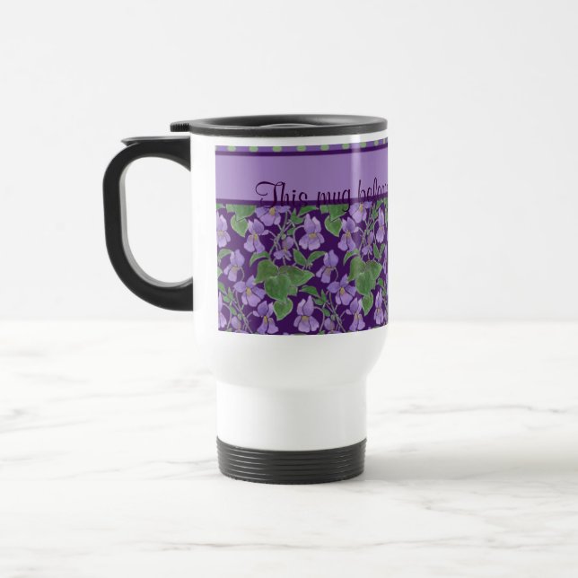 Caneca de viagem de padrão violeta para personaliz (Esquerda)