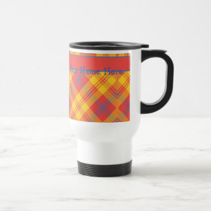 Caneca de viagem de Xadrez azul e amarelo-vermelho