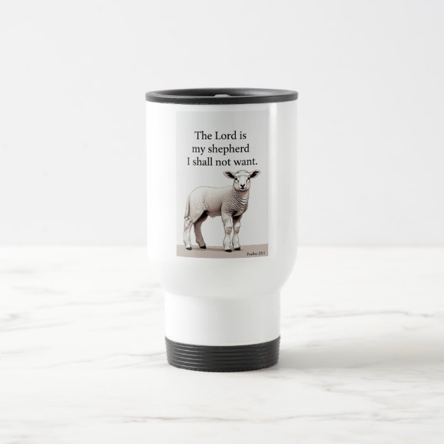 Caneca de Viagem do Cordeiro Cristão Salmo 23:1 (Centro)