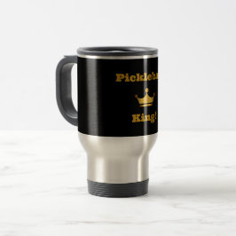 Caneca de viagem do Rei Picleball - preto com ouro